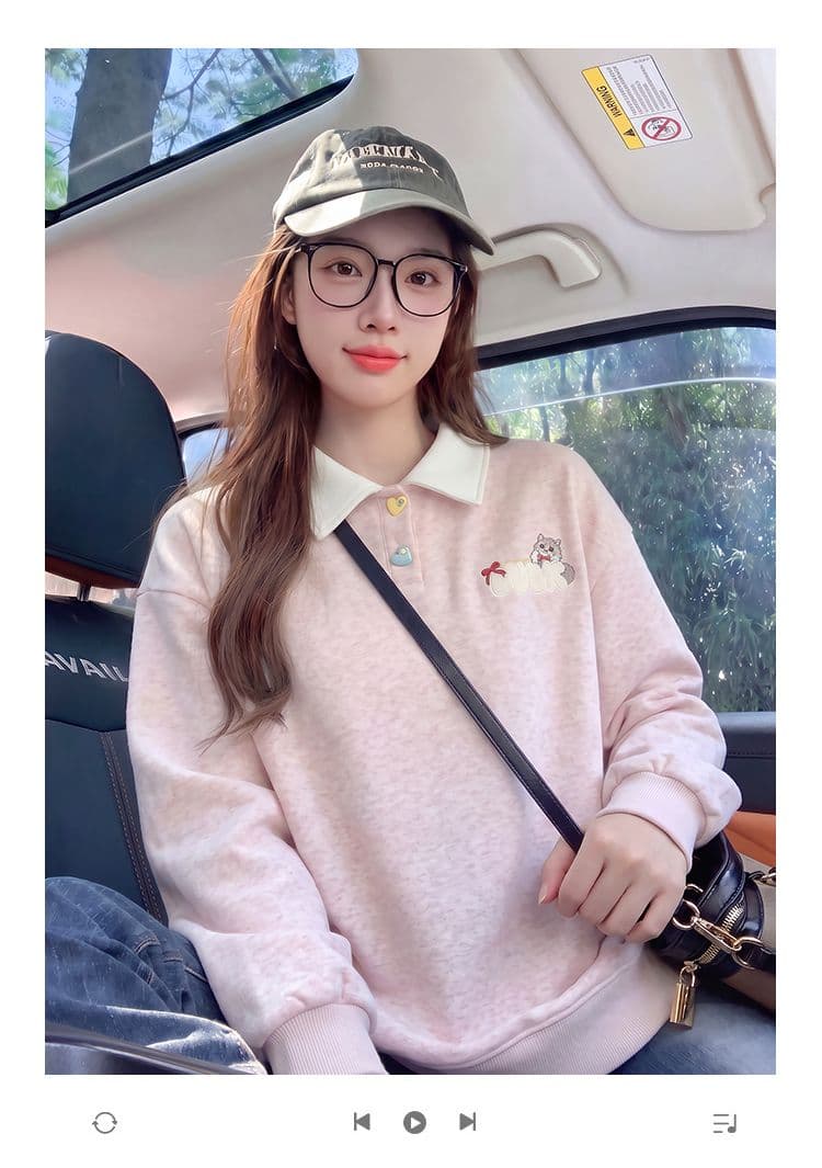 빅 사이즈 여성 의류 얇은 스타일 후드티 디자인 센스 루즈핏 새로운 한 부서 봄 가을 가시 자수 polo 맨위 상세 이미지 1