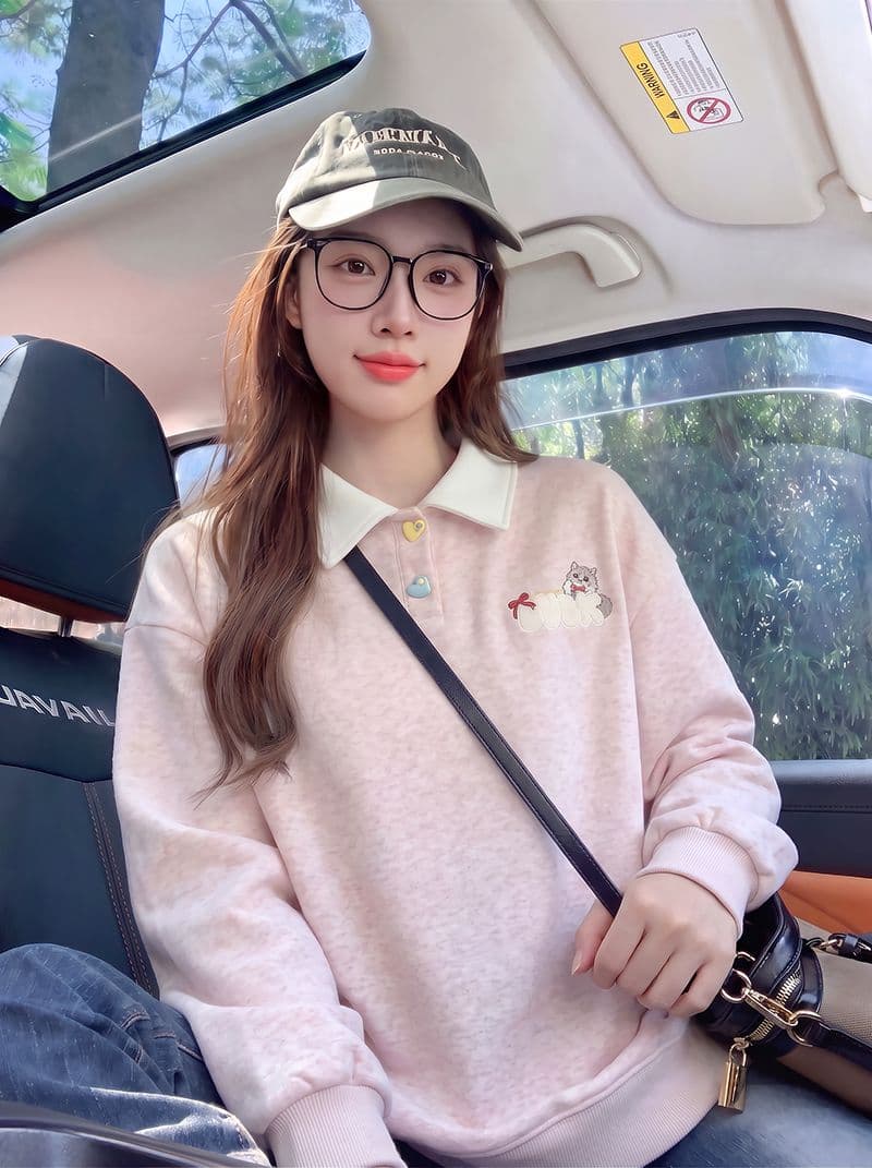 빅 사이즈 여성 의류 얇은 스타일 후드티 디자인 센스 루즈핏 새로운 한 부서 봄 가을 가시 자수 polo 맨위 상세 이미지 6