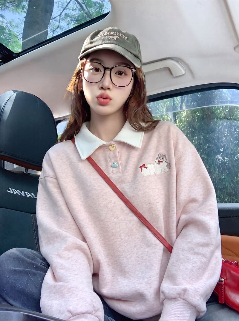 빅 사이즈 여성 의류 얇은 스타일 후드티 디자인 센스 루즈핏 새로운 한 부서 봄 가을 가시 자수 polo 맨위 상세 이미지 7
