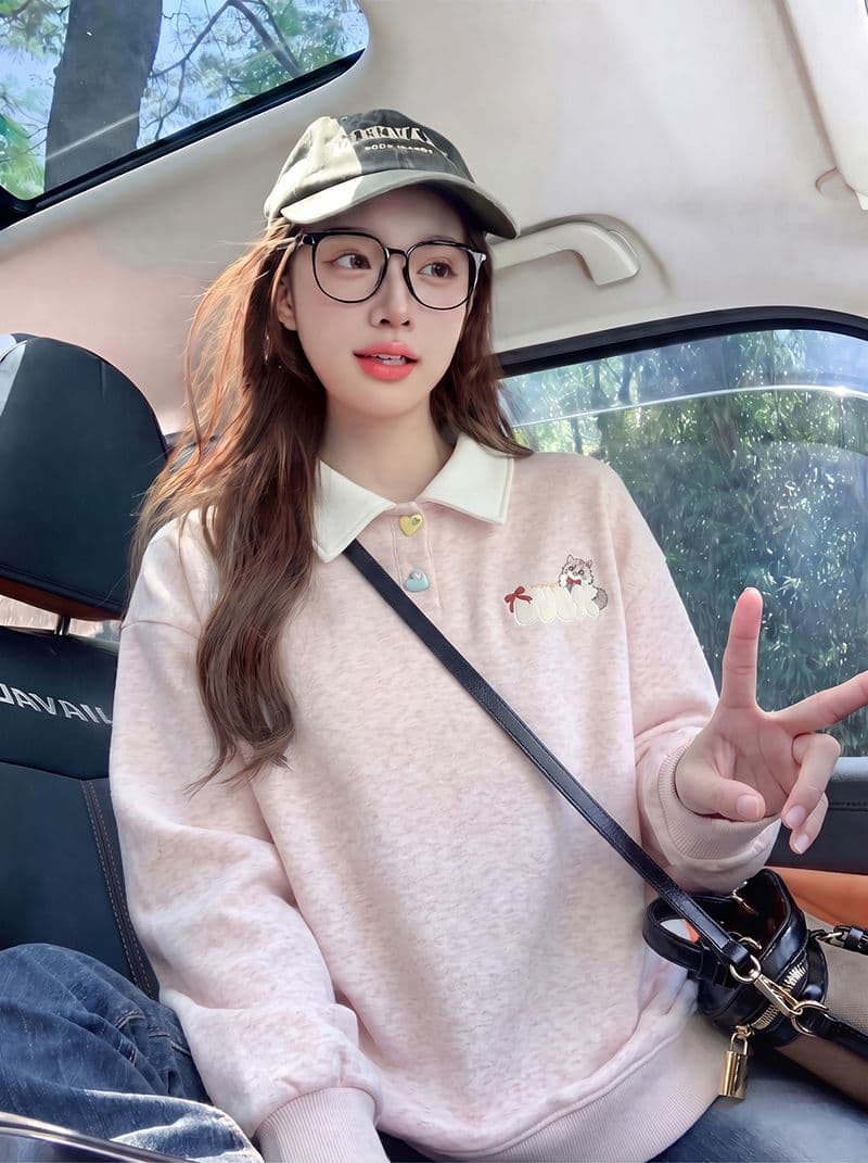 빅 사이즈 여성 의류 얇은 스타일 후드티 디자인 센스 루즈핏 새로운 한 부서 봄 가을 가시 자수 polo 맨위 상세 이미지 10