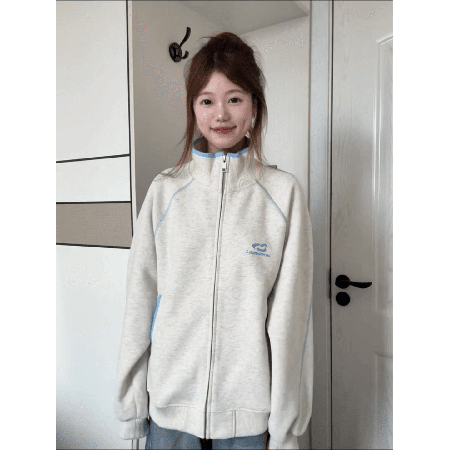 빅 사이즈 여성 의류 200 kg 얇은 스타일 후드티 여성 봄 가을 새로운 지퍼 카디건 코트 스탠드 칼라 맨위 상세 이미지 5