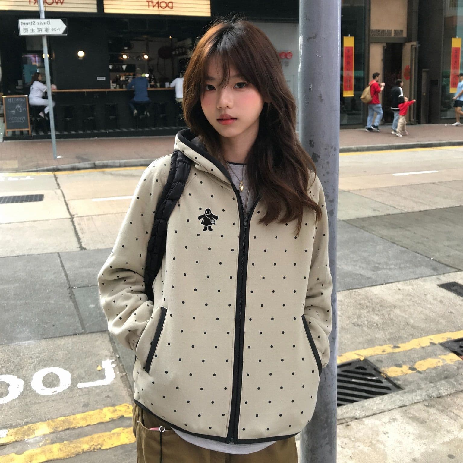 빅 사이즈 여성 의류 200 kg 얇은 스타일 후드티 여성 봄 가을 도트 무늬 지퍼 카디건 코트 후드 맨위 이미지 5