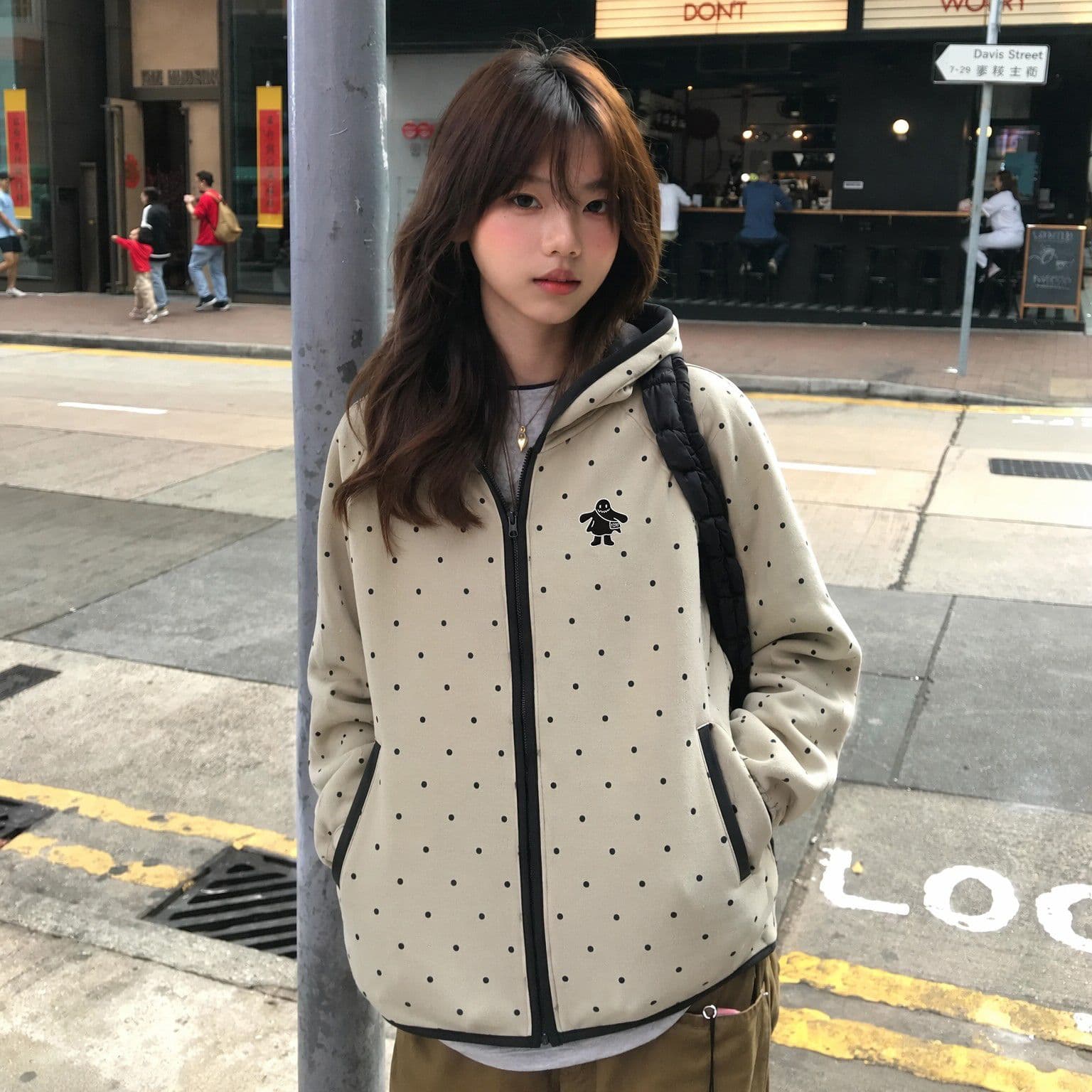 빅 사이즈 여성 의류 200 kg 얇은 스타일 후드티 여성 봄 가을 도트 무늬 지퍼 카디건 코트 후드 맨위 상세 이미지 2