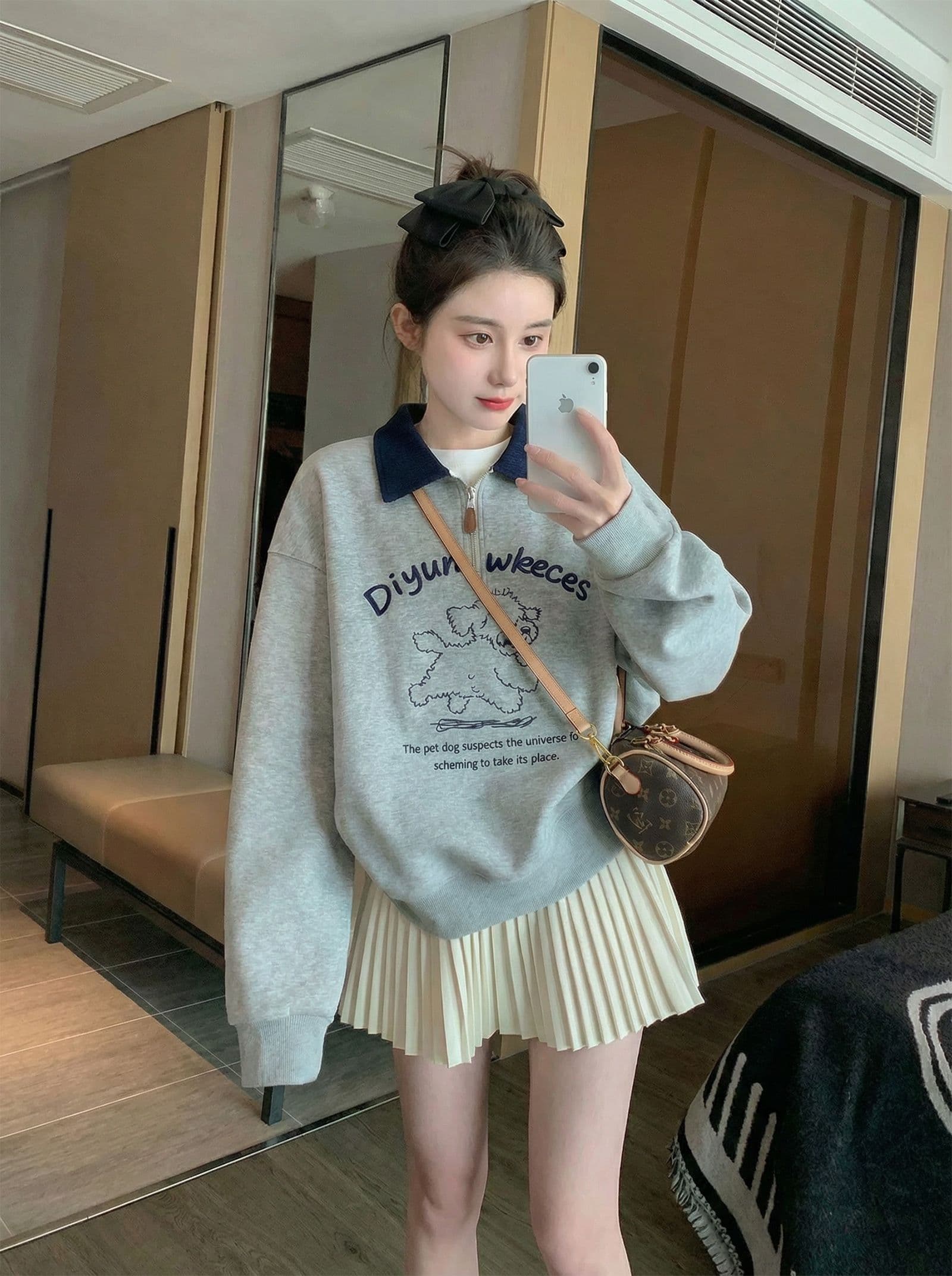 얇은 스타일 후드티 여성 의류 디자인 센스 새로운 지퍼 봄 가을 자수 루즈핏 배색 POLO 칼라 맨위