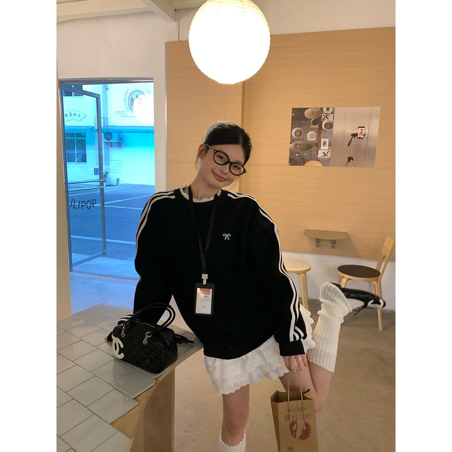 후드티 여성 봄 가을 새로운 얇은 스타일 세 도로 바 페이크 레이어드 루즈핏 자수 꽃 봉오리 실크 라운드 넥 맨위 상세 이미지 5