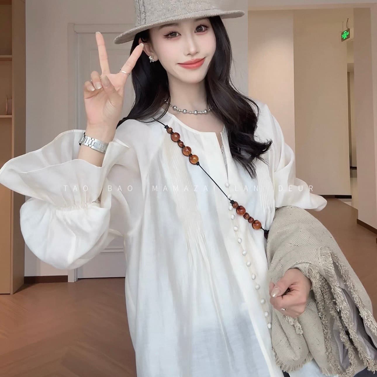 베개 달 수면 구름 아마 라이 경기 서울 프랑스식 품격 긴팔 셔츠 얇은 스타일 고급 센스 루즈핏 맨위 여성 상세 이미지 2