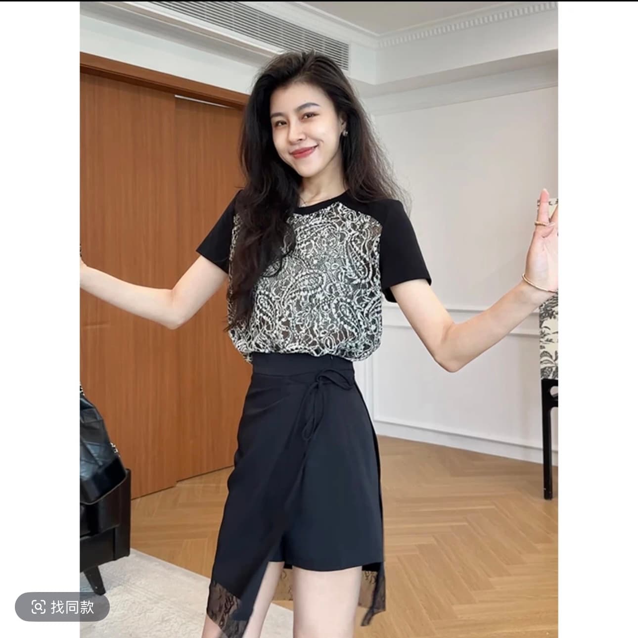 장 A 스타 저녁 바람 청 꿈 프랑스식 레트로 자수 배색 t+ 슬림해 보이는 치마바지 이미지 4