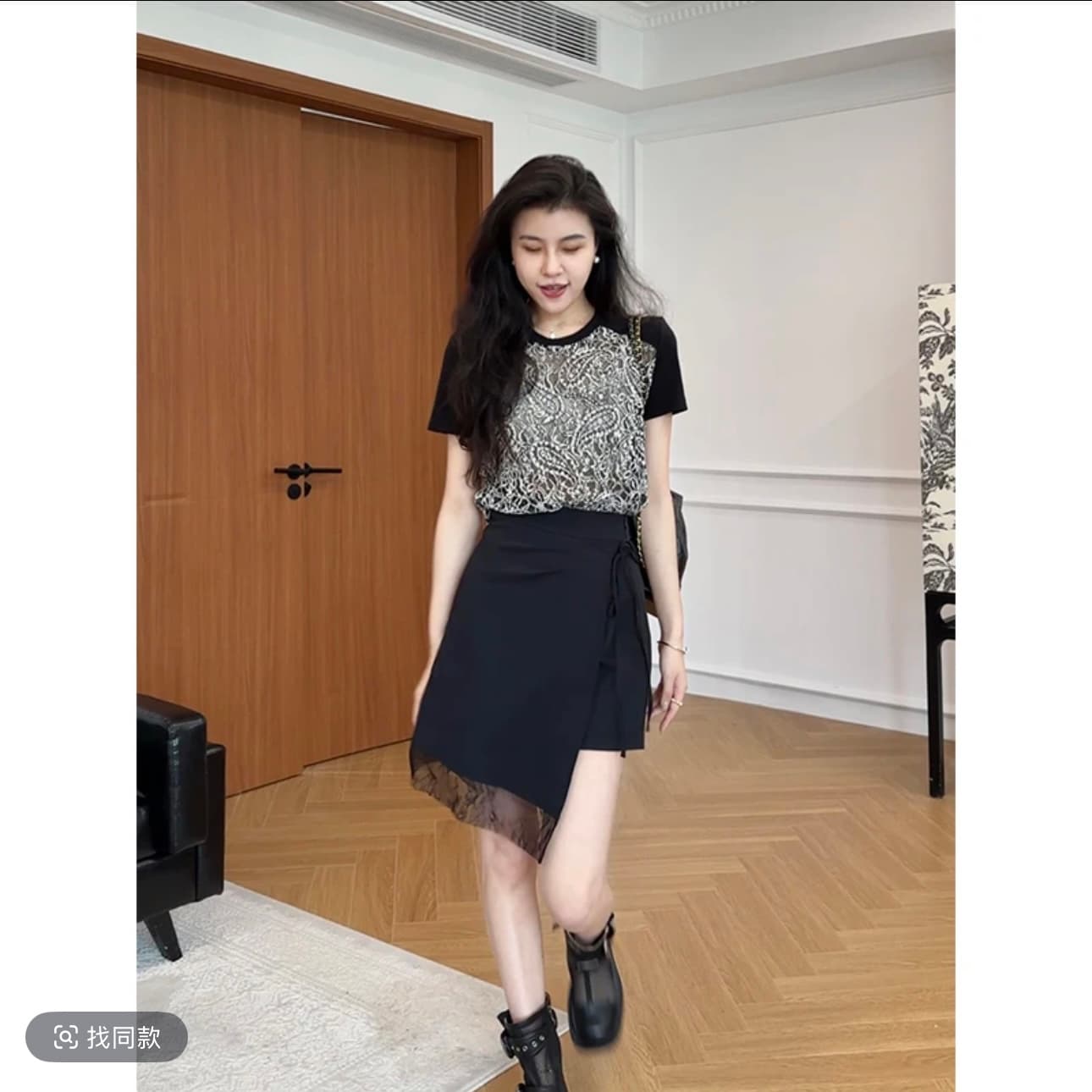 장 A 스타 저녁 바람 청 꿈 프랑스식 레트로 자수 배색 t+ 슬림해 보이는 치마바지 이미지 3