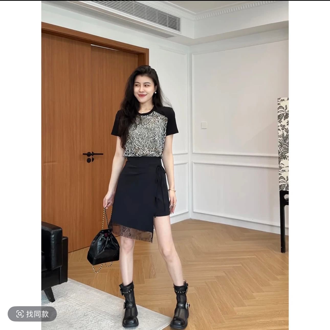 장 A 스타 저녁 바람 청 꿈 프랑스식 레트로 자수 배색 t+ 슬림해 보이는 치마바지 상세 이미지 5