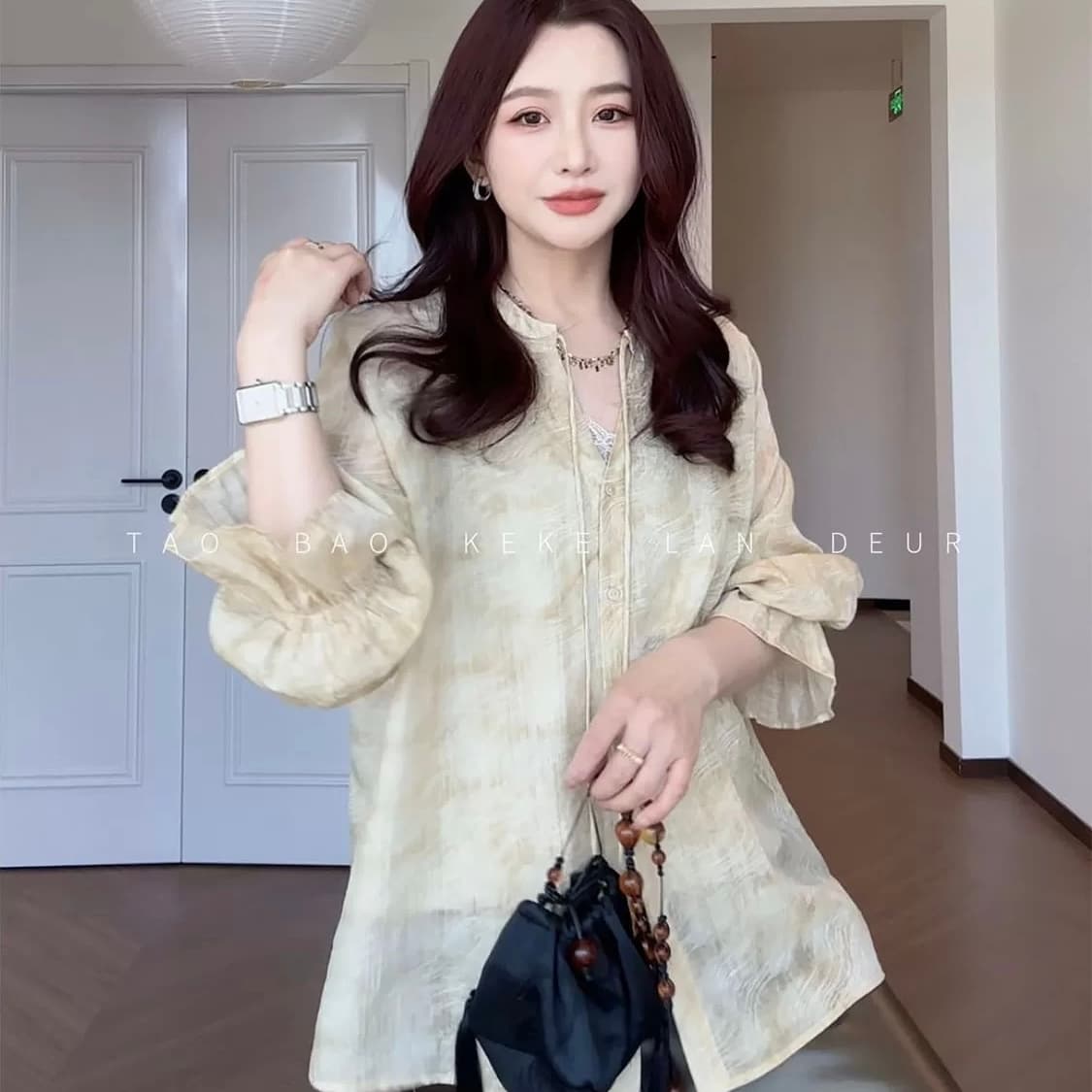 keke 여름 연인 프랑스식 디자인 센스 작은 대중 패션 긴팔 셔츠 상세 이미지 2