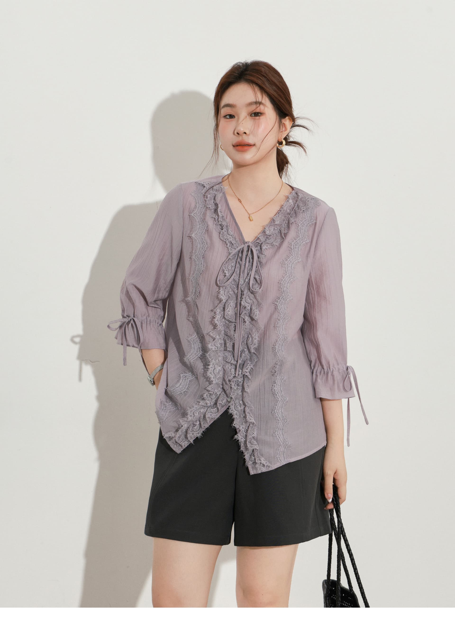 대 부드럽게 소스 빅 사이즈 여성 의류 마이크로 지방 자매 mm 라이 경기 서울 프릴 아름다운 셔츠 디자인 센스 품격 맨위 상세 이미지 16