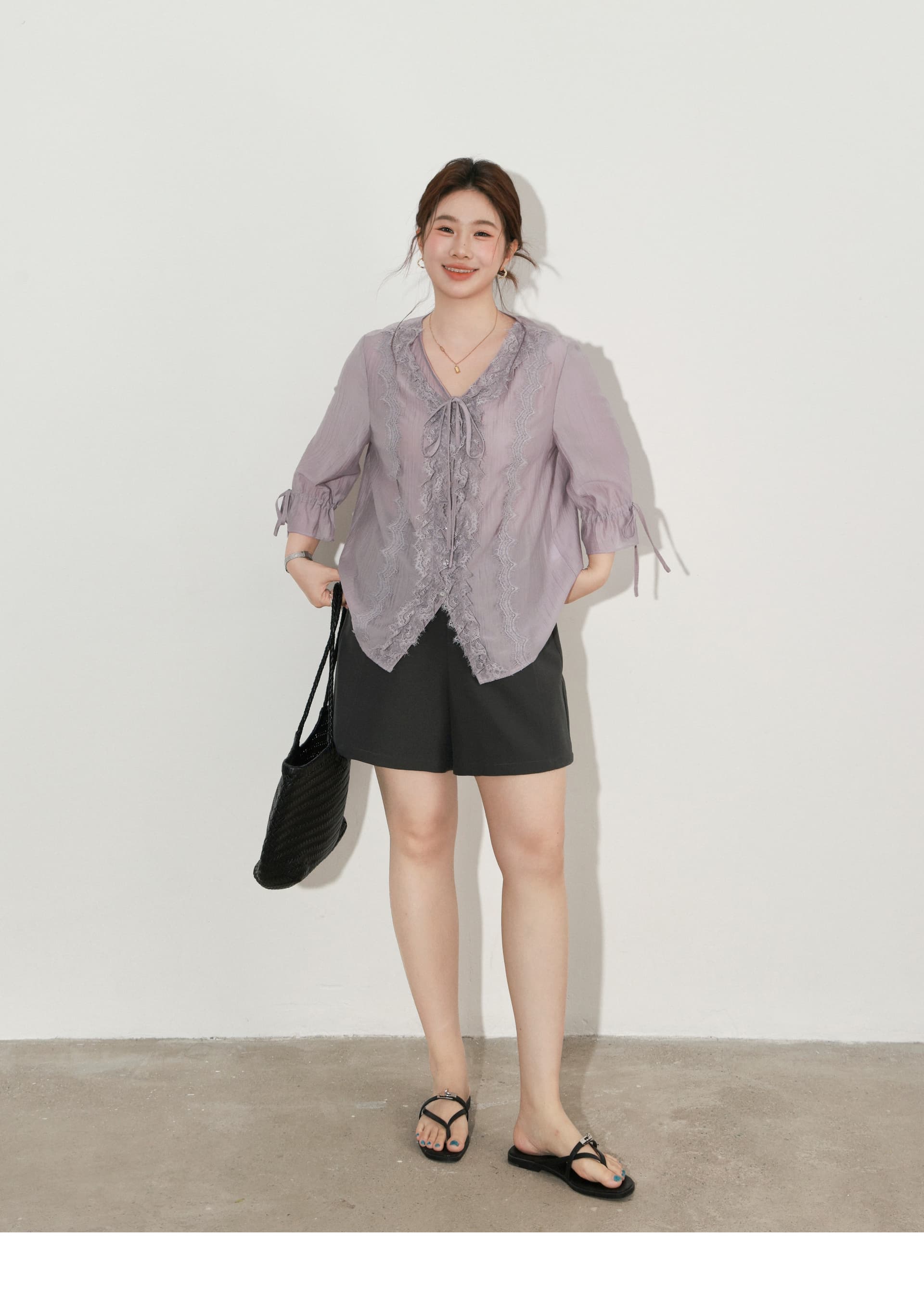 대 부드럽게 소스 빅 사이즈 여성 의류 마이크로 지방 자매 mm 라이 경기 서울 프릴 아름다운 셔츠 디자인 센스 품격 맨위 상세 이미지 27