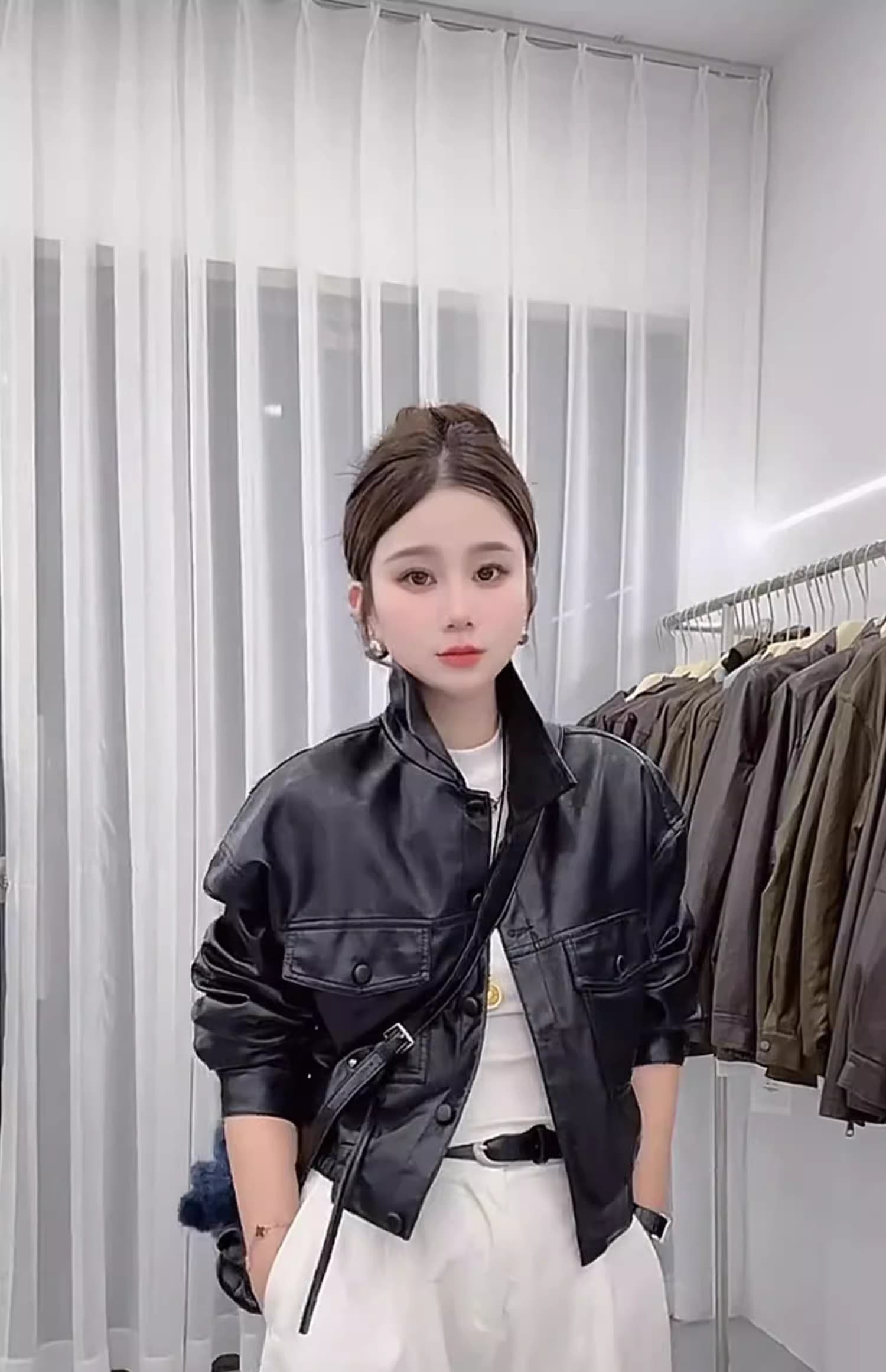 송 능가 같은 단락 2025 가을 겨울 새로운 패션 레트로 pu 가죽 자켓 폴로 칼라 루즈핏 가을 어깨 소매 오토바이 서비스 상세 이미지 26