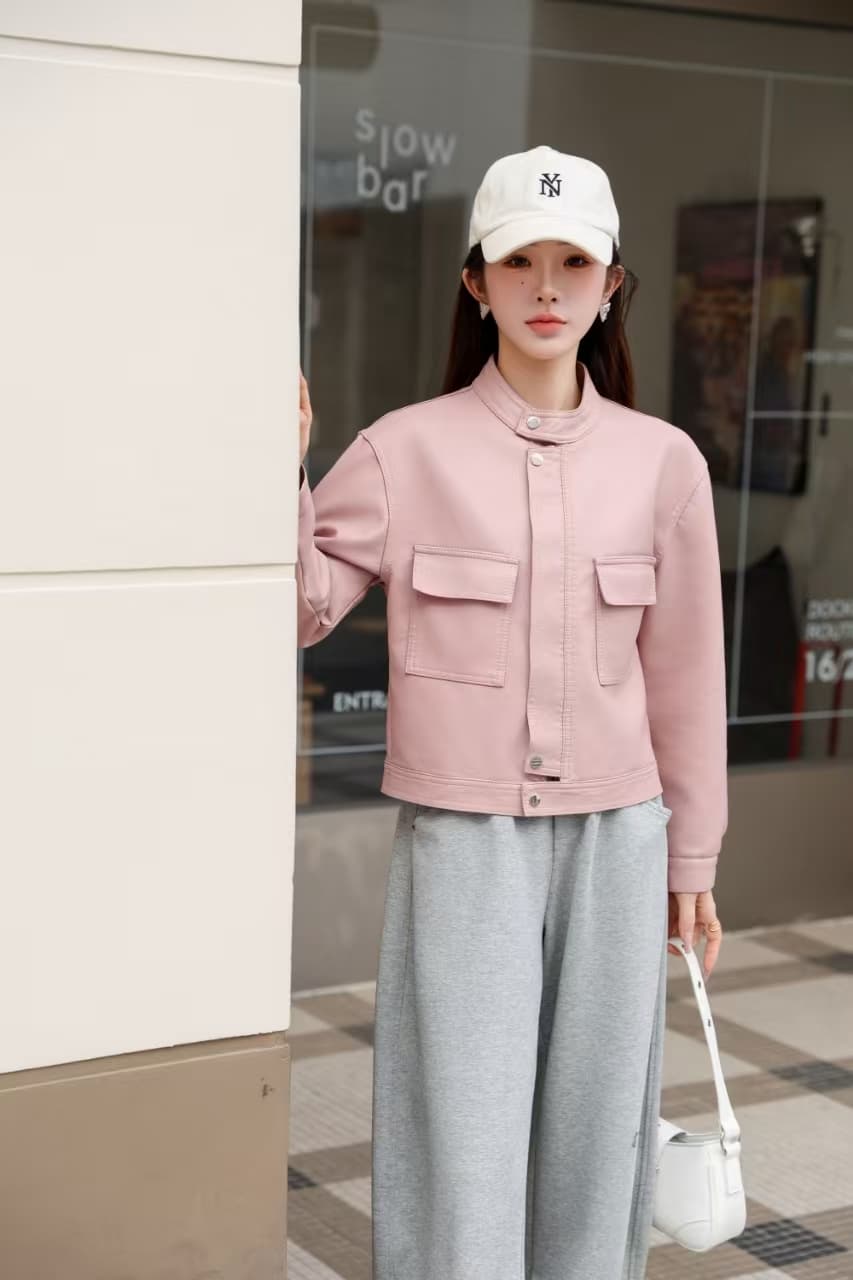 실사 연령 감소 가죽 재킷 재킷 스탠드 칼라 캐주얼 루즈핏 슬림해 보이는 가죽 자켓 한국 스타일 패션 다용도 pu 오토바이 서비스 트렌디 상세 이미지 2