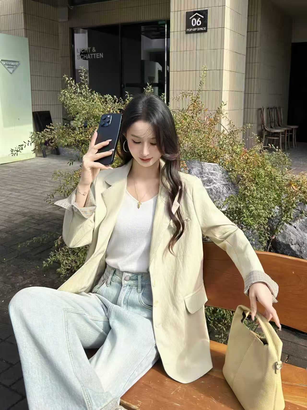 실사 2026 년 봄 새로운 캐주얼 정장 여성 코트 한 부서 디자인 센스 작은 대중 루즈핏 느긋한 바람 정장 이미지 3