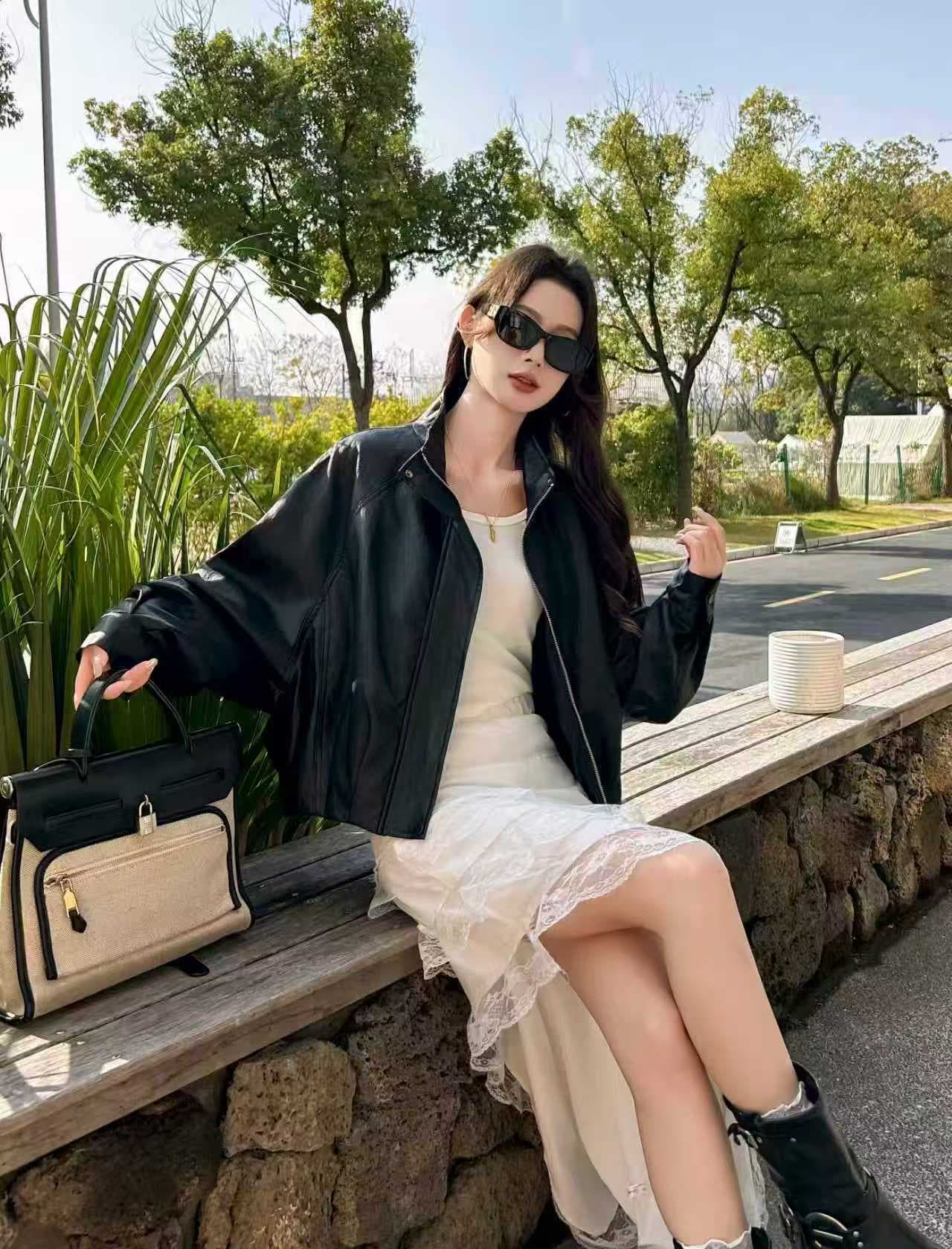 실사 2026 봄 가을 새로운 디자인 센스 캐주얼 가죽 재킷 짧은 여성 코트 한 부서 연령 감소 분위기 센스 재킷 맨위 이미지 3