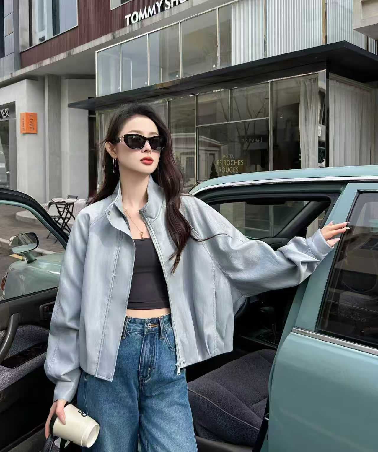 실사 2026 봄 가을 새로운 디자인 센스 캐주얼 가죽 재킷 짧은 여성 코트 한 부서 연령 감소 분위기 센스 재킷 맨위 상세 이미지 1