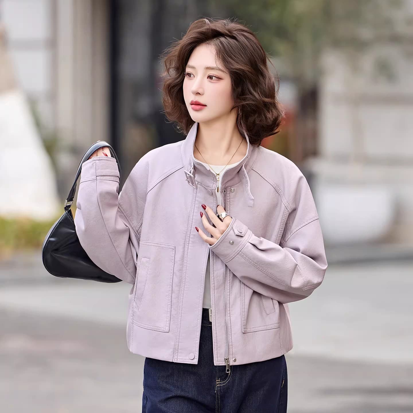 새로운 스탠드 칼라 외국 가스 연령 감소 가죽 재킷 재킷 여성 짧은 2026 봄 가을 품격 루즈핏 캐주얼 다용도 가죽 자켓 이미지 5