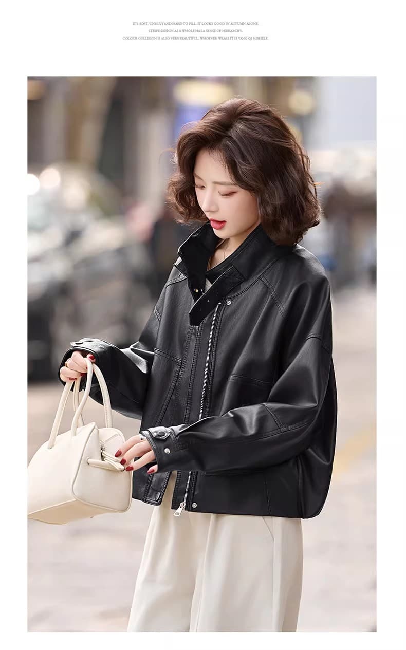 새로운 스탠드 칼라 외국 가스 연령 감소 가죽 재킷 재킷 여성 짧은 2026 봄 가을 품격 루즈핏 캐주얼 다용도 가죽 자켓 상세 이미지 17