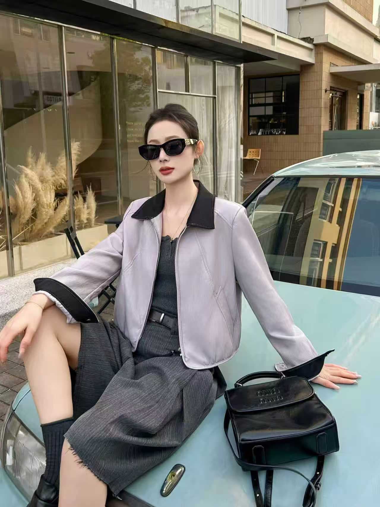 실사 봄 가을 새로운 패치워크 색상 폴로 칼라 차가운 바람의 소리 바람 가죽 상단 한국 스타일 긍정적 인 어깨 캐주얼 가죽 자켓 쇼트 스타일 작은 외투 이미지 4