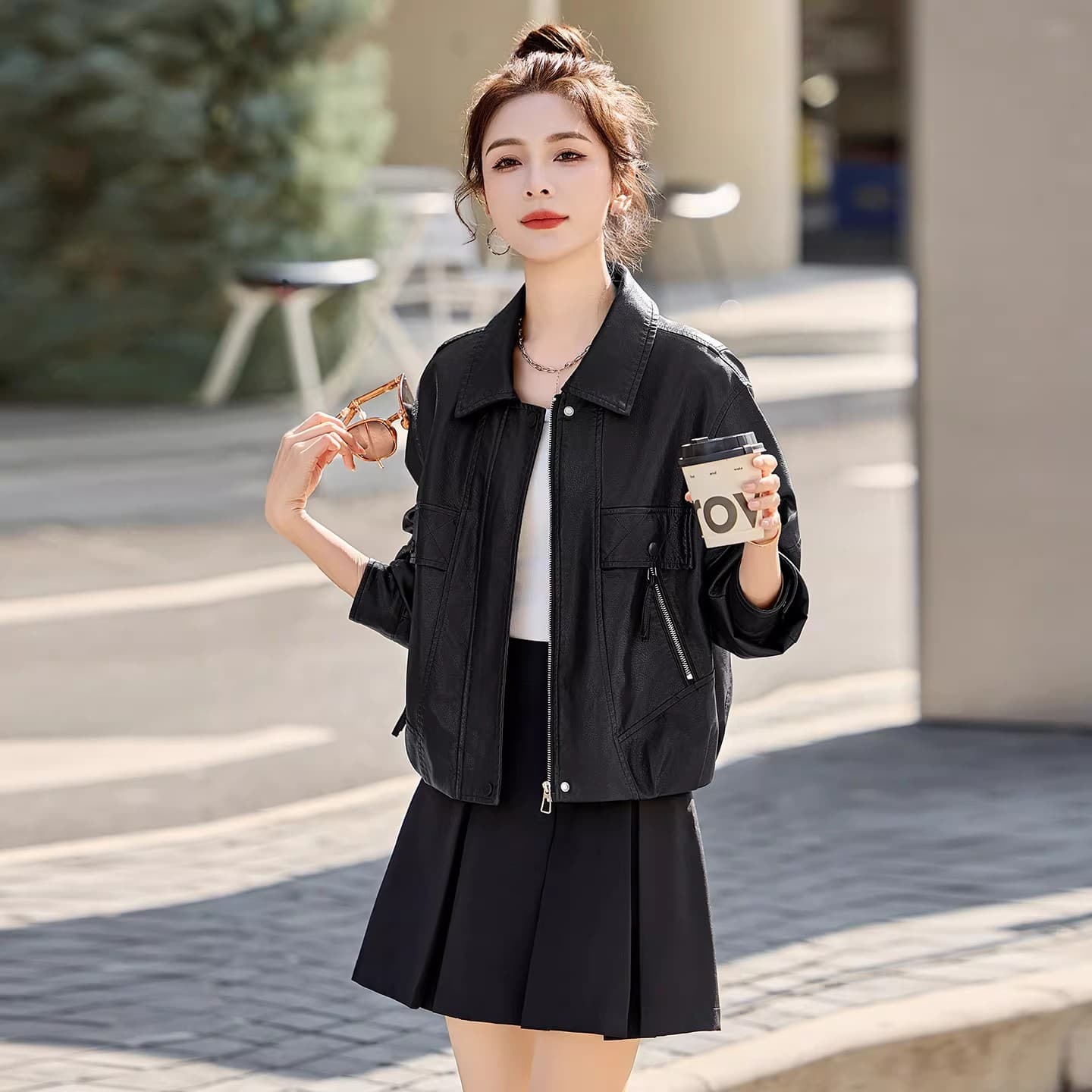 캐주얼 레트로 2026 봄 가을 새로운 가죽 재킷 재킷 여성 짧은 루즈핏 슬림해 보이는 다용도 작은 키 pu 가죽 자켓 이미지 5