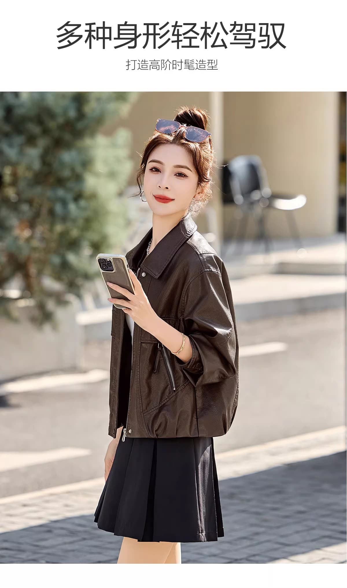 캐주얼 레트로 2026 봄 가을 새로운 가죽 재킷 재킷 여성 짧은 루즈핏 슬림해 보이는 다용도 작은 키 pu 가죽 자켓 상세 이미지 11
