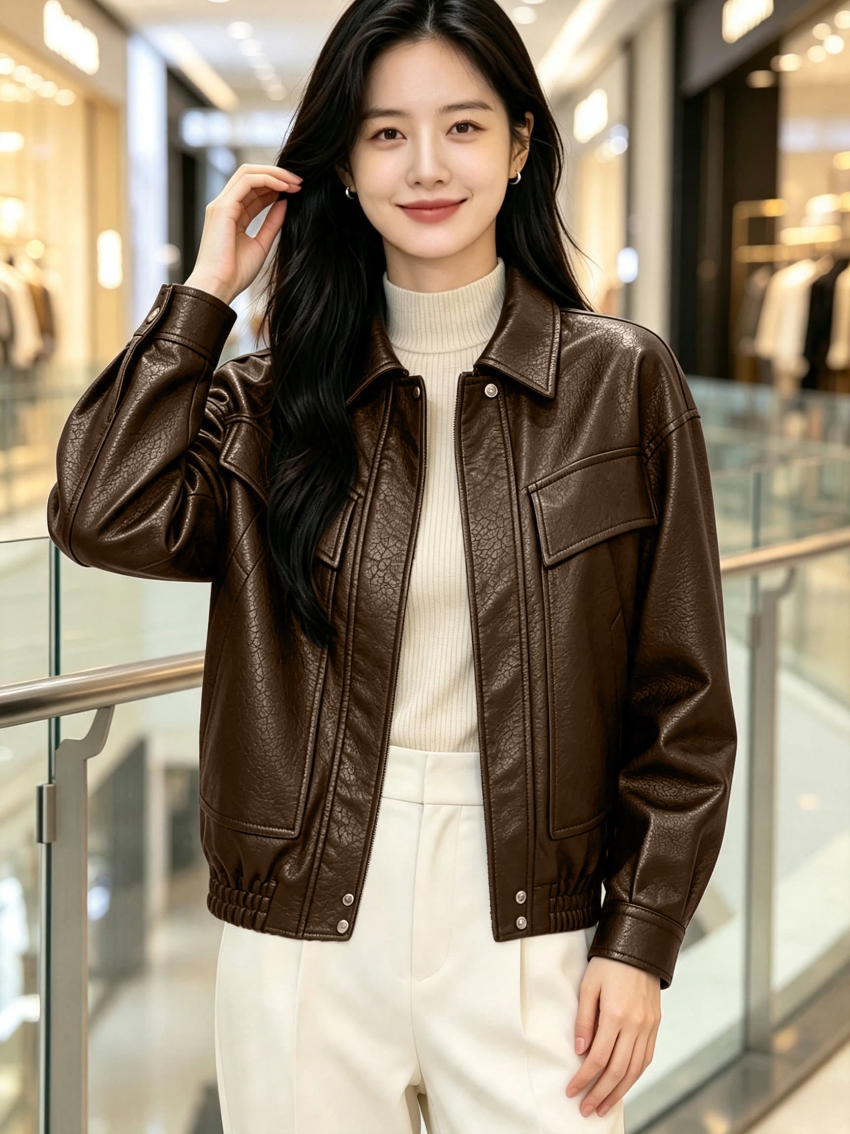 유럽과 미국 레트로 가죽 재킷 여성 코트 2026 새로운 슈퍼 화재 캐주얼 루즈핏 가죽 자켓 차가운 바람의 소리 바람 섹션 아메리칸 품격 상세 이미지 8