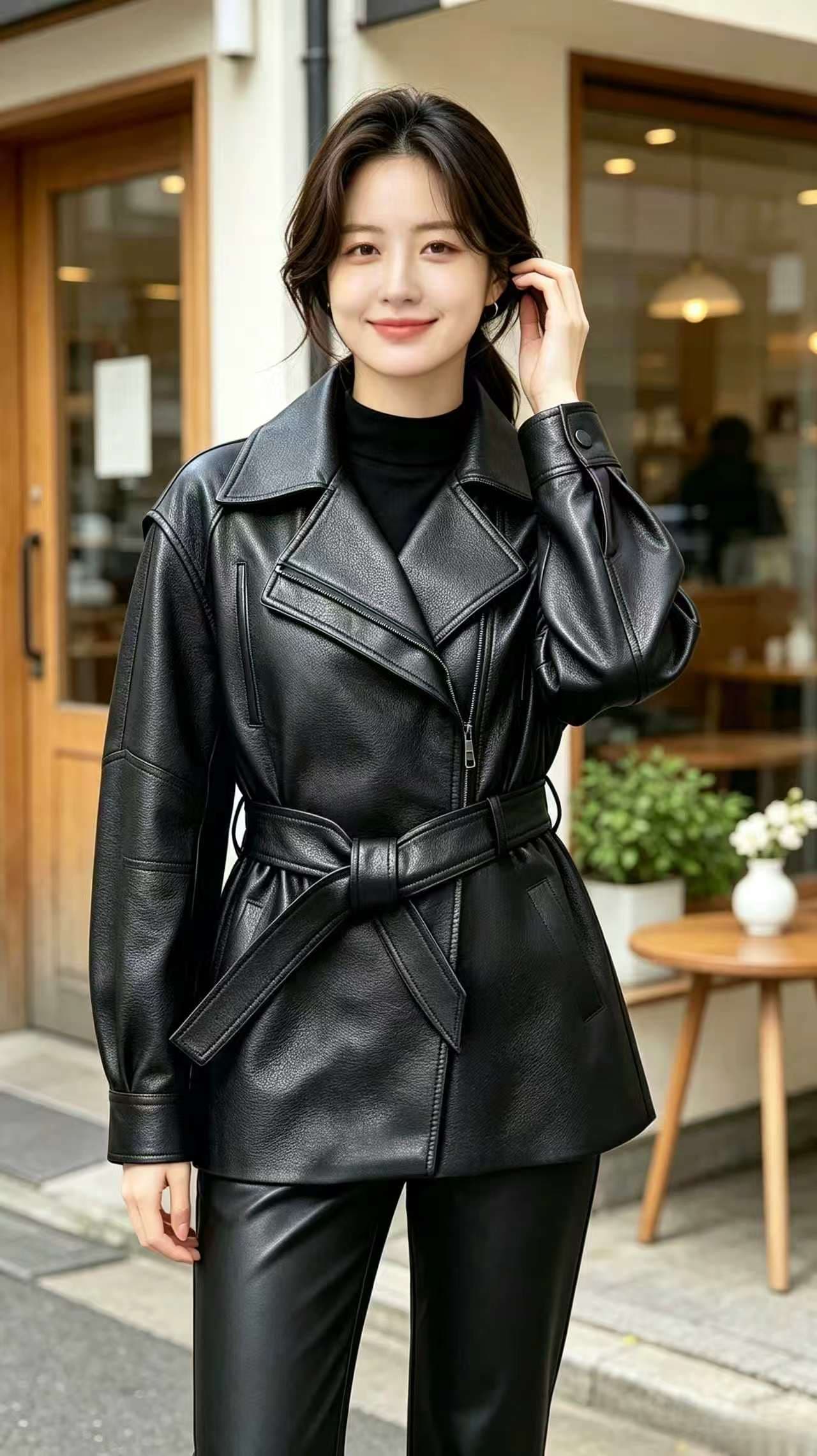 2026 새로운 가을 겨울철 아메리칸 가죽 재킷 여성 코트 차가운 바람의 소리 바람 고급 센스 레트로 품격 허리 수축 재킷 맨위 이미지 2