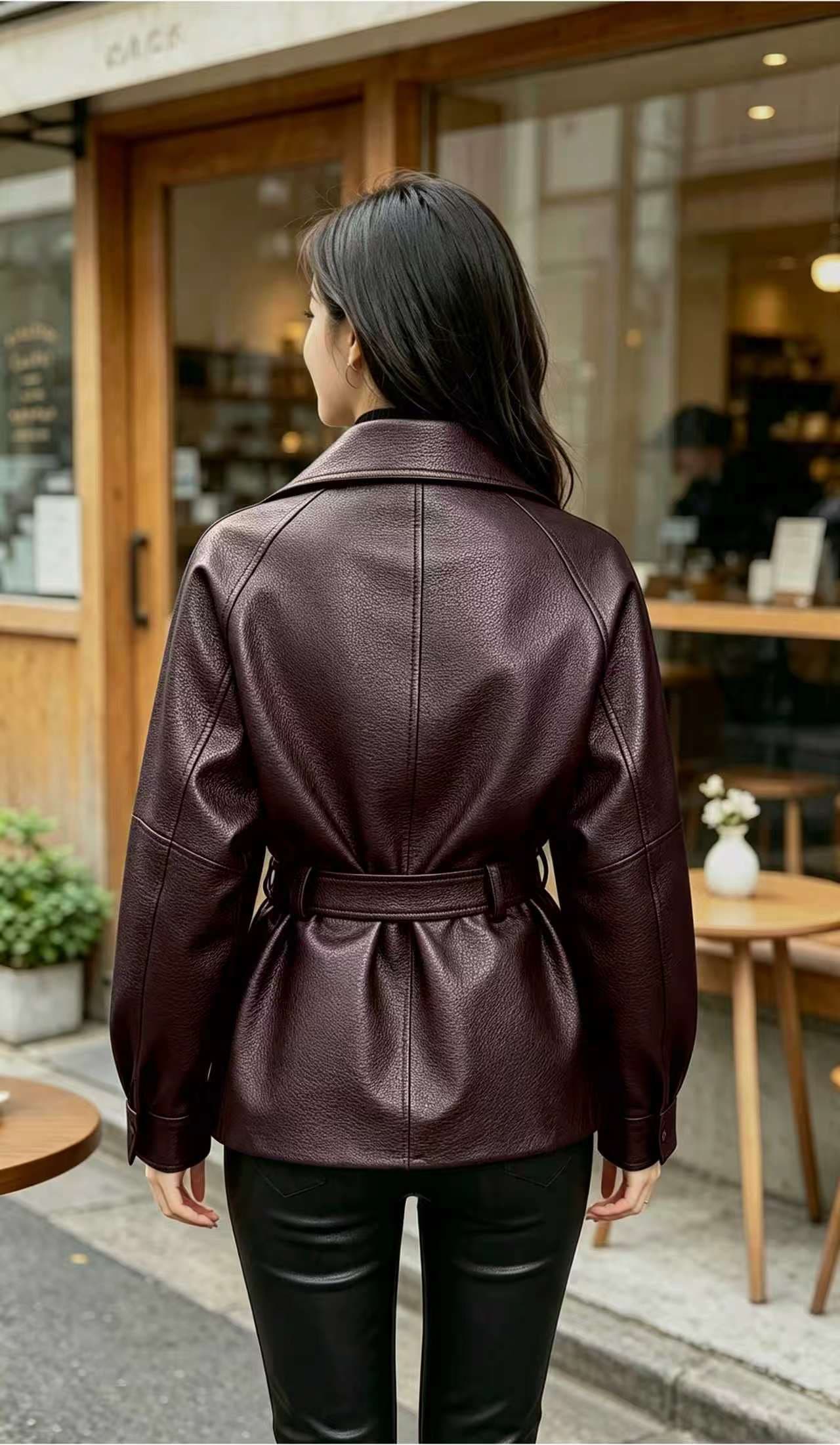 2026 새로운 가을 겨울철 아메리칸 가죽 재킷 여성 코트 차가운 바람의 소리 바람 고급 센스 레트로 품격 허리 수축 재킷 맨위 상세 이미지 6