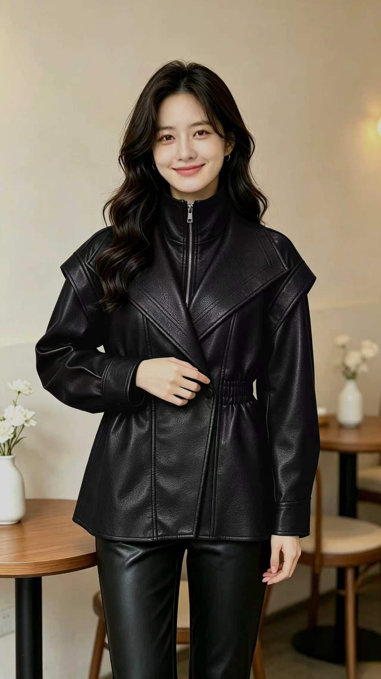 2026 새로운 가을 겨울철 아메리칸 가죽 자켓 차가운 바람의 소리 바람 고급 센스 레트로 품격 밴딩 허리 수축 재킷 맨위 상세 이미지 4