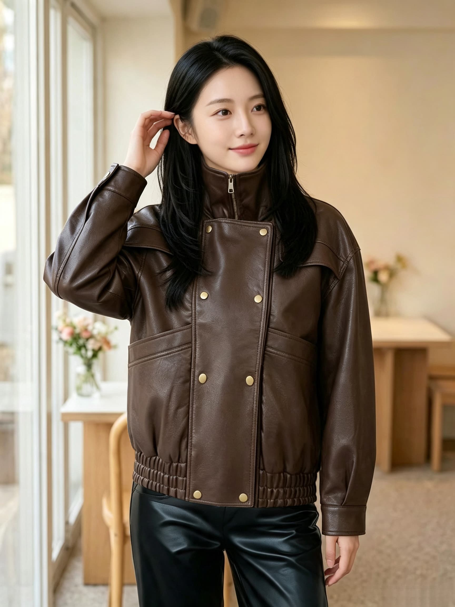 2026 새로운 레트로 가죽 재킷 여성 코트 징 디자인 다용도 슈퍼 화재 캐주얼 차가운 바람의 소리 바람 쇼트 스타일 아메리칸 재킷 이미지 3