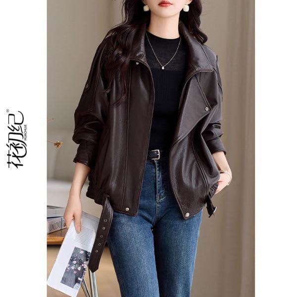 2026 새로운 가죽 여성 코트 이중층 칼라 디자인 센스 다용도 슈퍼 화재 캐주얼 차가운 바람의 소리 바람 쇼트 스타일 아메리칸 가죽 자켓 상세 이미지 6