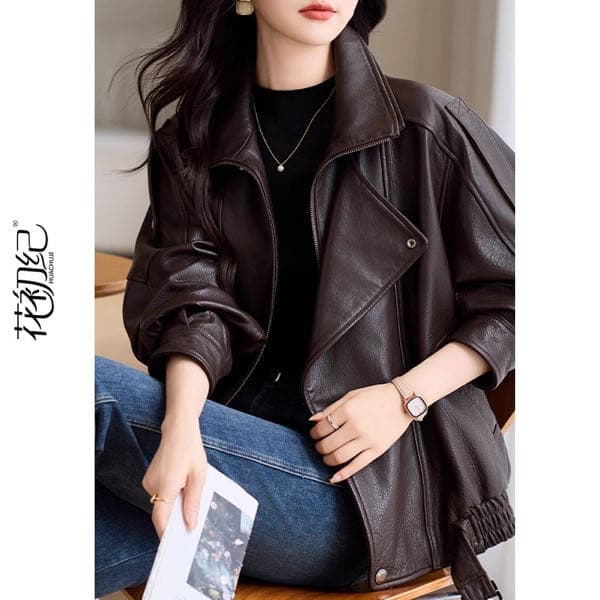 2026 새로운 가죽 여성 코트 이중층 칼라 디자인 센스 다용도 슈퍼 화재 캐주얼 차가운 바람의 소리 바람 쇼트 스타일 아메리칸 가죽 자켓 상세 이미지 9