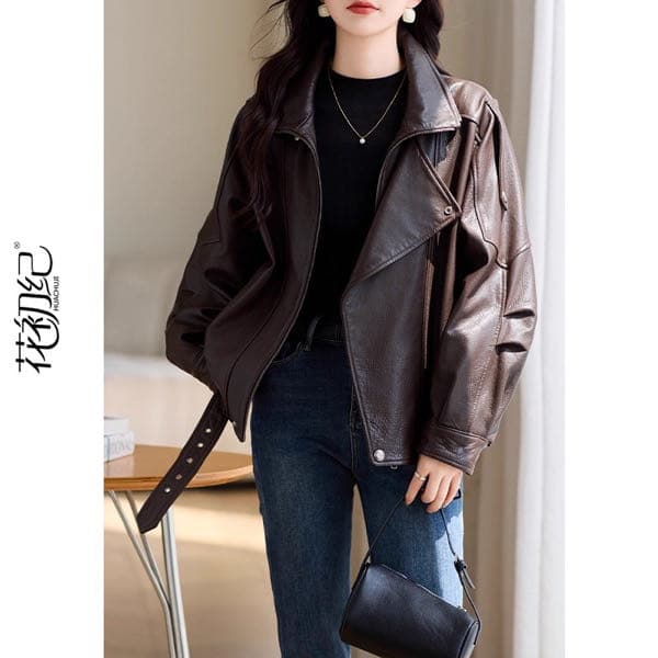 2026 새로운 가죽 여성 코트 이중층 칼라 디자인 센스 다용도 슈퍼 화재 캐주얼 차가운 바람의 소리 바람 쇼트 스타일 아메리칸 가죽 자켓 상세 이미지 11