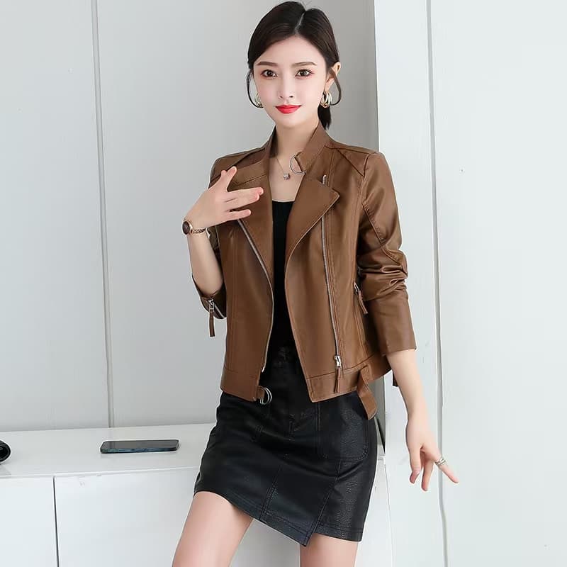 봄과 가을 다용도 한국 스타일 캐주얼 재킷 인기 몸매 가꾸기 패션 다용도 스탠드 칼라 여성 쇼트 스타일 가죽 재킷 여성 재킷 상세 이미지 12