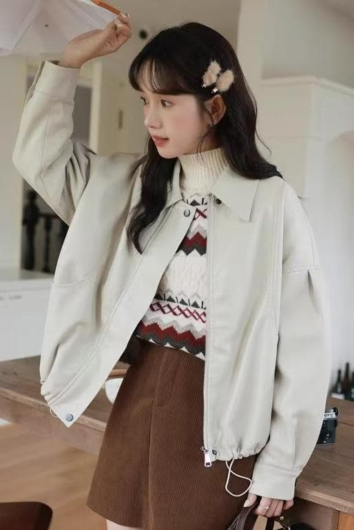 루즈핏 종류 다용도 한 부서 polo 지불 패션 pu 가죽 재킷 여성 코트 가을 섹션 가죽 자켓 품격 맨위 섹션 상세 이미지 2