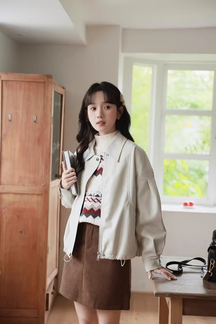루즈핏 종류 다용도 한 부서 polo 지불 패션 pu 가죽 재킷 여성 코트 가을 섹션 가죽 자켓 품격 맨위 섹션 상세 이미지 16