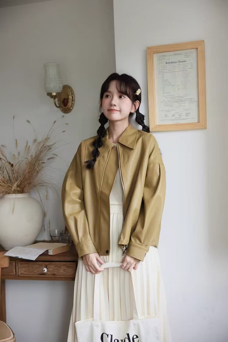 루즈핏 종류 다용도 한 부서 polo 지불 패션 pu 가죽 재킷 여성 코트 가을 섹션 가죽 자켓 품격 맨위 섹션 상세 이미지 23