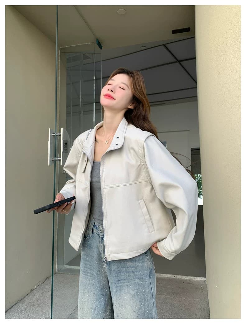 디자인 센스 Chic 스탠드 칼라 탈착식 소매 조끼 짧은 여성 코트 2026 가을 겨울 새로운 연령 감소 품격 맨위 상세 이미지 20