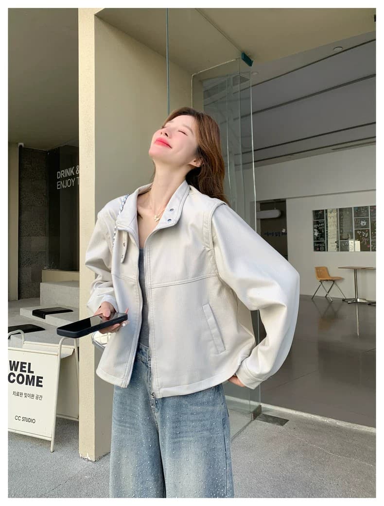 디자인 센스 Chic 스탠드 칼라 탈착식 소매 조끼 짧은 여성 코트 2026 가을 겨울 새로운 연령 감소 품격 맨위 상세 이미지 23