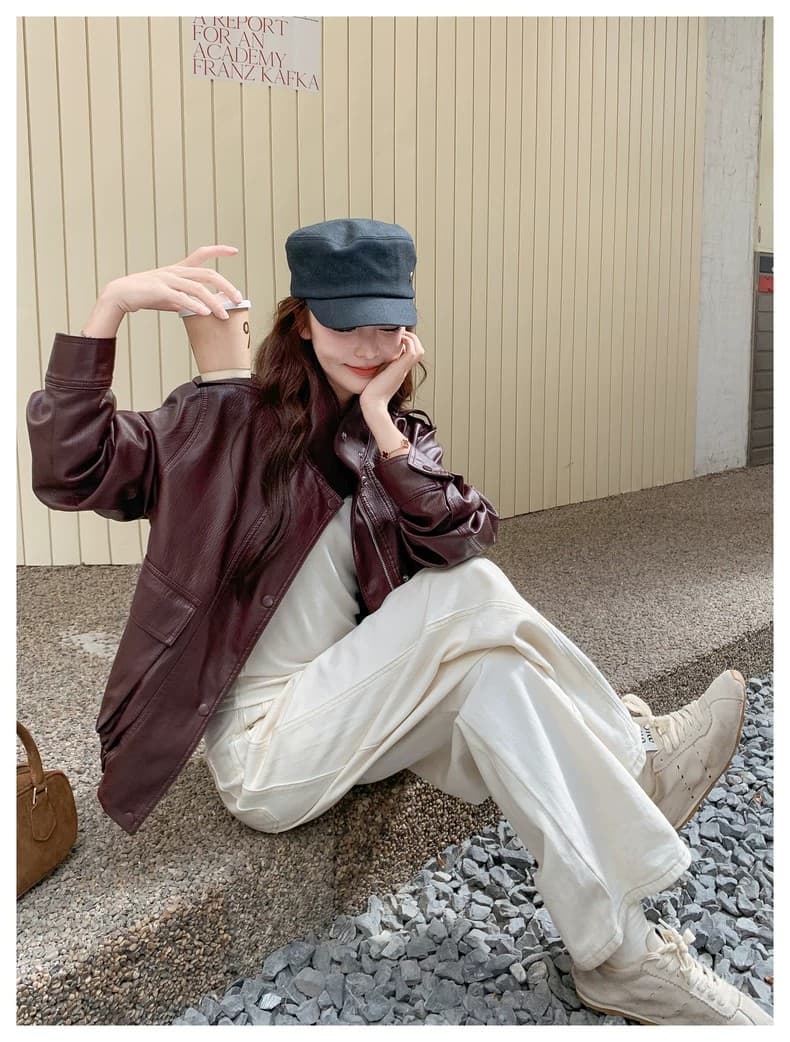 아름다움 라드. 레트로 튀김 거리 가죽 재킷 재킷 2026 가을 패션 작은 키 캐주얼 슬림해 보이는 아메리칸 쇼트 스타일 재킷 상세 이미지 15