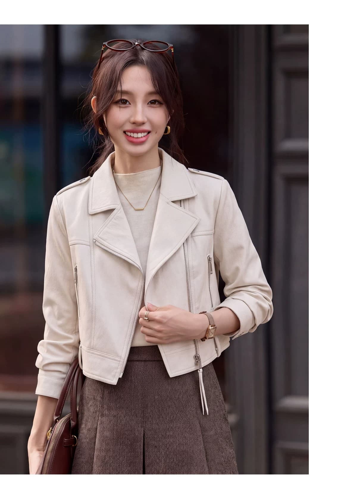 2026 가을 새로운 가죽 재킷 재킷 여성 짧은 고급 폭발 한국 스타일 슬림해 보이는 패션 작은 키 오토바이 재킷 상세 이미지 22