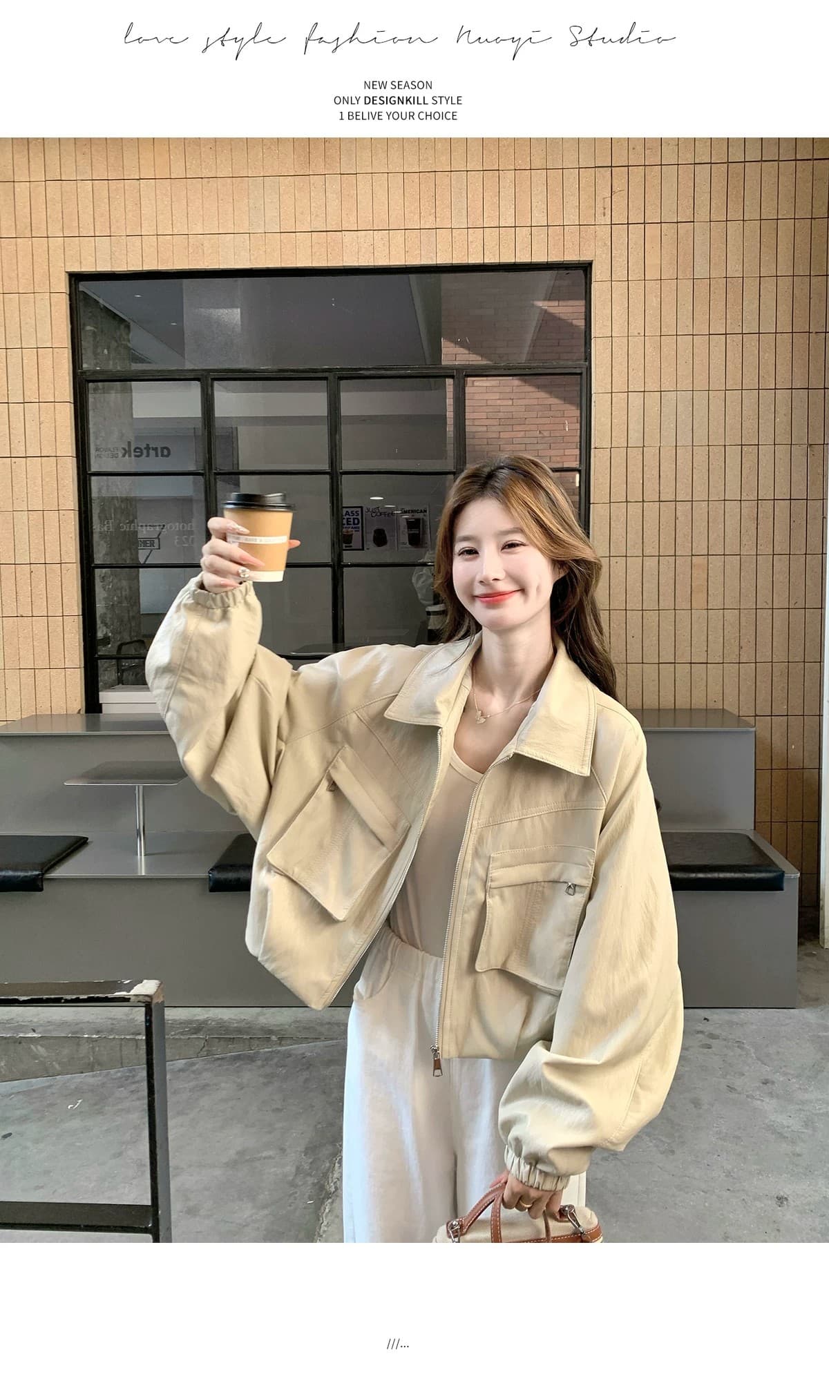 루즈핏 쇼트 스타일 가죽 재킷 여성 코트 2026 가을 새로운 3 차원 빅 포켓 느긋한 와 성별 폴로 칼라 재킷 맨위 상세 이미지 9