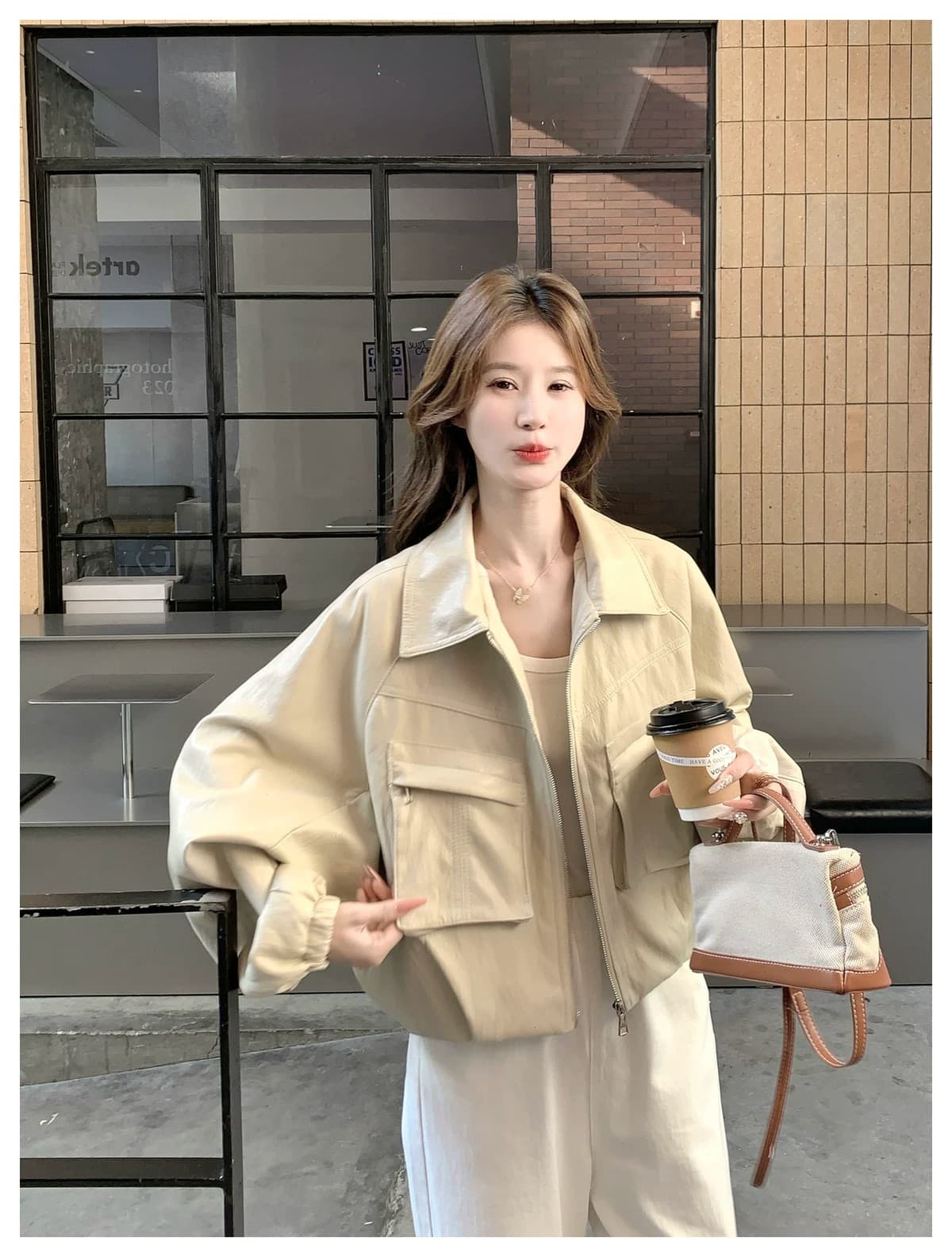 루즈핏 쇼트 스타일 가죽 재킷 여성 코트 2026 가을 새로운 3 차원 빅 포켓 느긋한 와 성별 폴로 칼라 재킷 맨위 상세 이미지 10