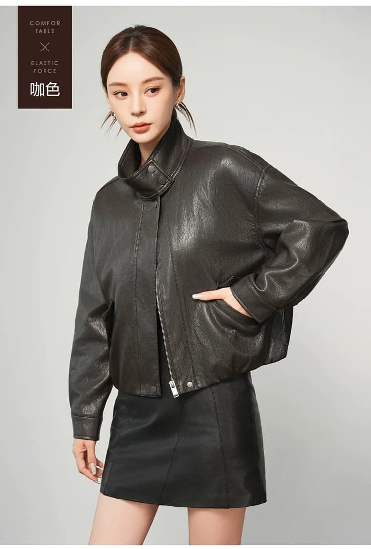 차가운 바람의 소리 스탠드 칼라 수 있습니다. 폴로 칼라 가죽 재킷 여성 코트 2026 봄 가을 새로운 외국 가스 슬림해 보이는 오토바이 쇼트 스타일 재킷 맨위 이미지 3