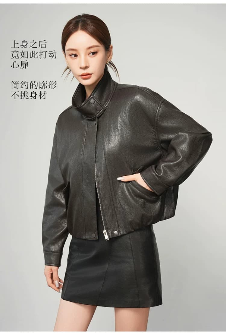 차가운 바람의 소리 스탠드 칼라 수 있습니다. 폴로 칼라 가죽 재킷 여성 코트 2026 봄 가을 새로운 외국 가스 슬림해 보이는 오토바이 쇼트 스타일 재킷 맨위 상세 이미지 7