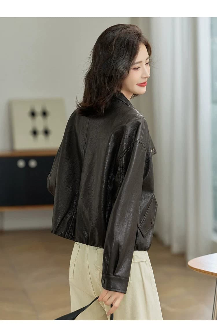 차가운 바람의 소리 스탠드 칼라 수 있습니다. 폴로 칼라 가죽 재킷 여성 코트 2026 봄 가을 새로운 외국 가스 슬림해 보이는 오토바이 쇼트 스타일 재킷 맨위 상세 이미지 20