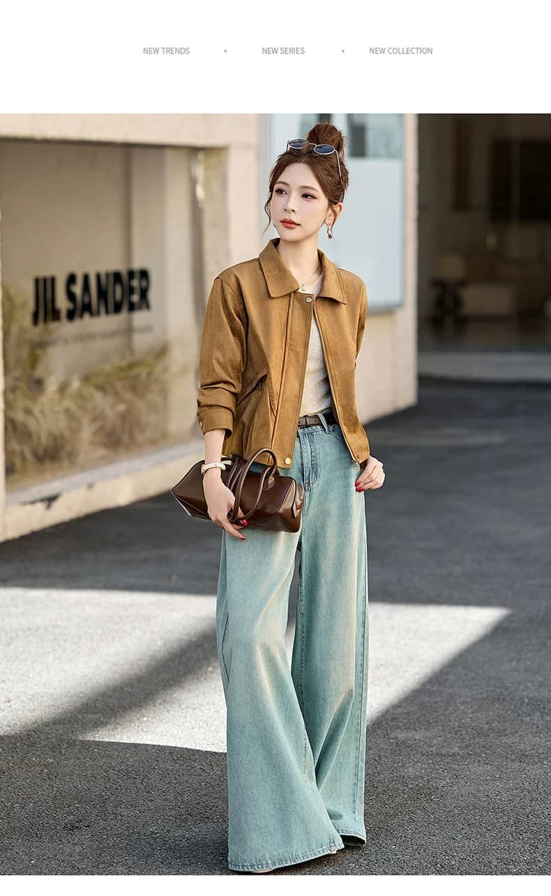 2026 년 가을 새로운 쇼트 스타일 루즈핏 슬림해 보이는 재킷 재킷 레트로 오토바이 바람 폴로 칼라 스웨이드 원단 여성 코트 상세 이미지 20
