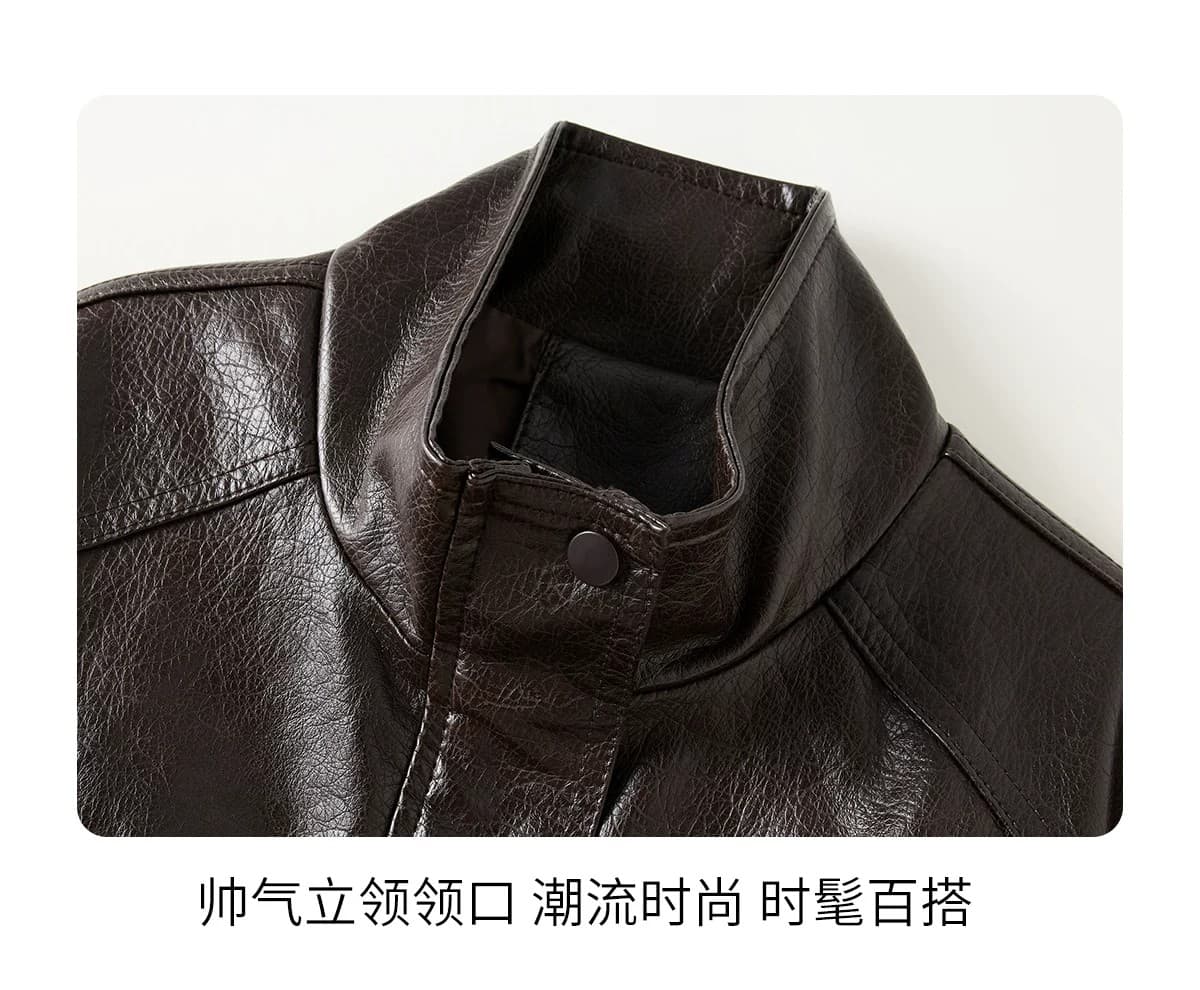 차가운 바람의 소리 바람 스탠드 칼라 쇼트 스타일 가죽 재킷 여성 2026 가을 새로운 막대기 가방 루즈핏 슬림해 보이는 품격 오토바이 재킷 재킷 상세 이미지 9