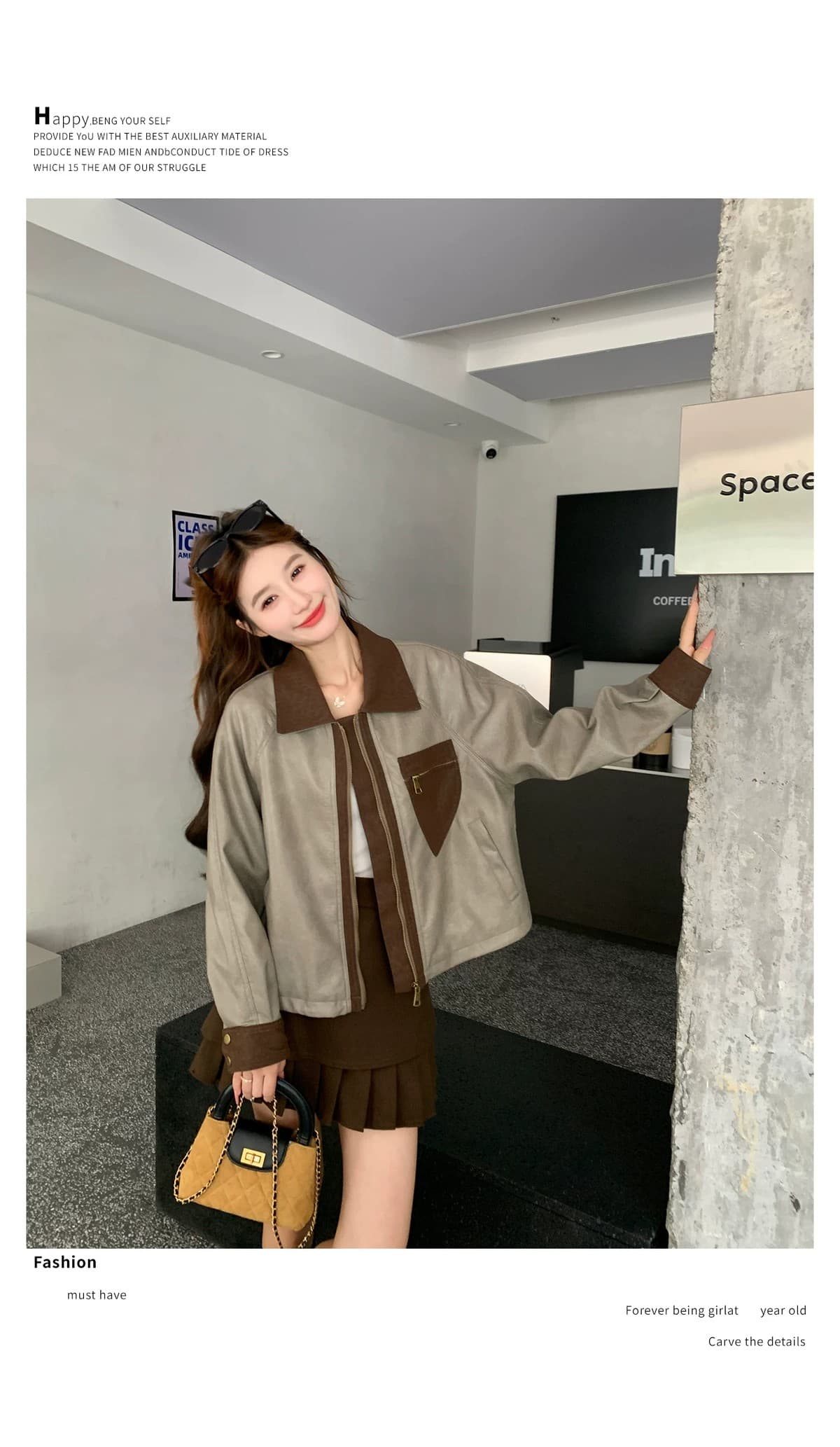 항구 바람 레트로 pu 가죽 재킷 여성 코트 2026 가을 새로운 배색 폴로 칼라 작은 키 슬림해 보이는 차가운 바람의 소리 재킷 맨위 상세 이미지 27